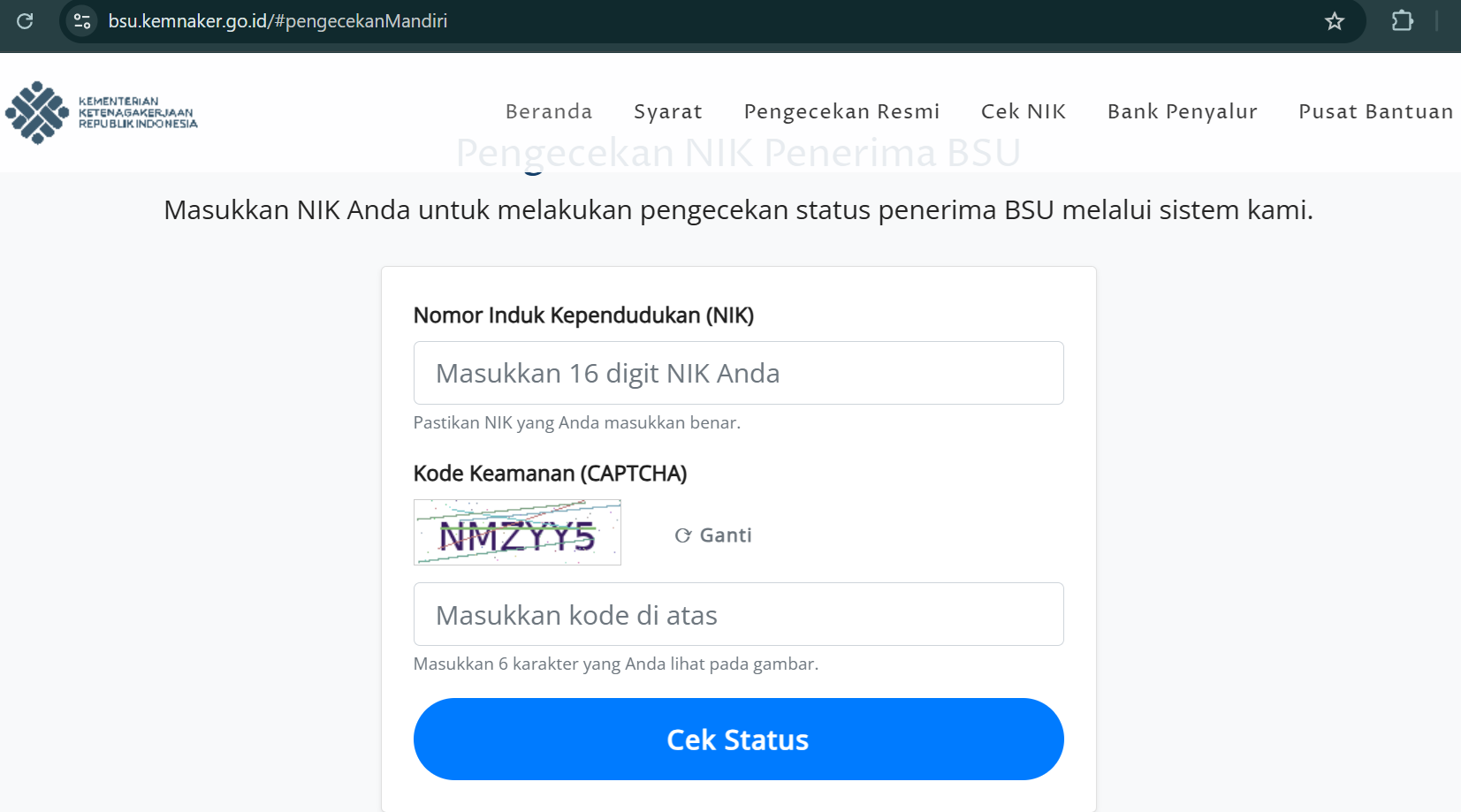 Cek informasi BSU